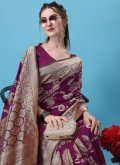 Banarasi Jacquard Classic Designer Saree in Purple Enhanced with Embroidered - 5
