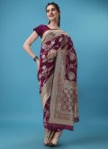 Banarasi Jacquard Classic Designer Saree in Purple Enhanced with Embroidered - 6