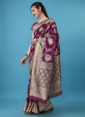 Banarasi Jacquard Classic Designer Saree in Purple Enhanced with Embroidered - 7