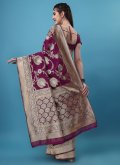 Banarasi Jacquard Classic Designer Saree in Purple Enhanced with Embroidered - 8