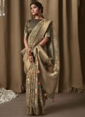 Banarasi Jacquard Designer Saree in Grey Enhanced with Digital Print - 1