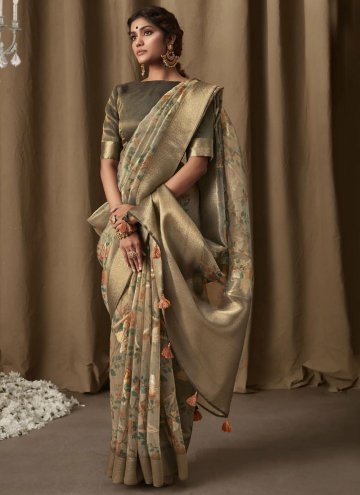 Banarasi Jacquard Designer Saree in Grey Enhanced with Digital Print