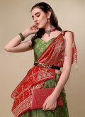 Banarasi Jacquard Lehenga Choli in Green and Hot Pink Enhanced with Woven - 1