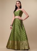 Banarasi Jacquard Lehenga Choli in Green and Hot Pink Enhanced with Woven - 2
