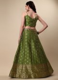 Banarasi Jacquard Lehenga Choli in Green and Hot Pink Enhanced with Woven - 3
