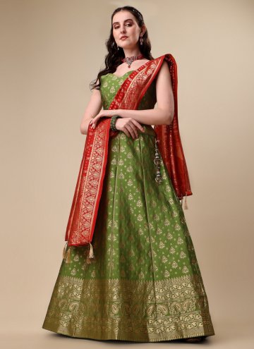 Banarasi Jacquard Lehenga Choli in Green and Hot Pink Enhanced with Woven