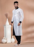 Banarasi Kurta Pyjama in Black and White Enhanced with Fancy work - 1