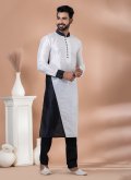 Banarasi Kurta Pyjama in Black and White Enhanced with Fancy work - 2