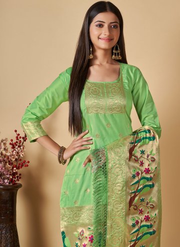 Banarasi Salwar Suit in Green Enhanced with Woven