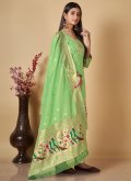 Banarasi Salwar Suit in Green Enhanced with Woven - 2