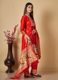 Banarasi Salwar Suit in Red Enhanced with Woven - 2