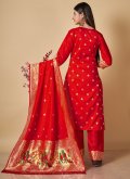 Banarasi Salwar Suit in Red Enhanced with Woven - 3