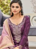 Banarasi Trendy Salwar Kameez in Purple Enhanced with Woven - 1