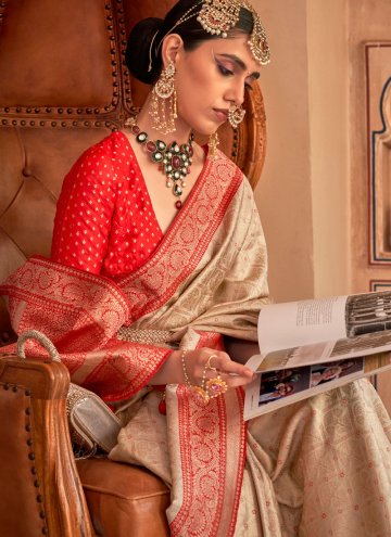 Banarasi Trendy Saree in Cream Enhanced with Woven