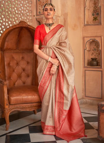 Banarasi Trendy Saree in Cream Enhanced with Woven