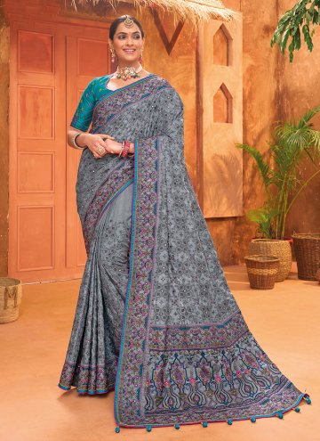 Banarasi Trendy Saree in Grey Enhanced with Diamond Work