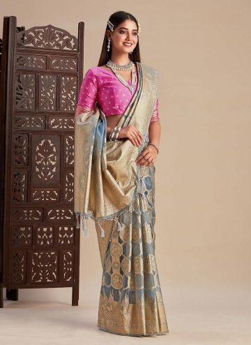 Banarasi Trendy Saree in Grey Enhanced with Woven