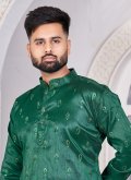 Banglori Silk Kurta in Green Enhanced with Embroidered - 1