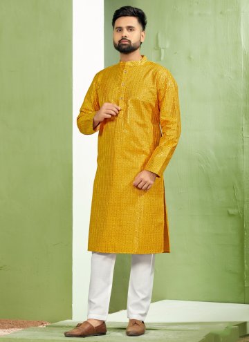 Banglori Silk Kurta Pyjama in Mustard Enhanced wit