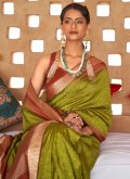 Beautiful Bandhej Print Silk Green Traditional Saree - 1