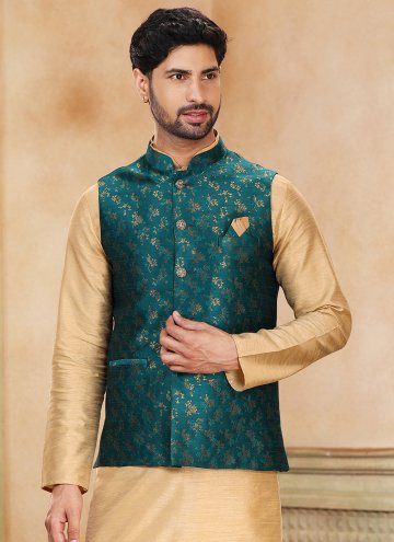 Beautiful Beige and Green Banarasi Fancy work Kurta Payjama With Jacket
