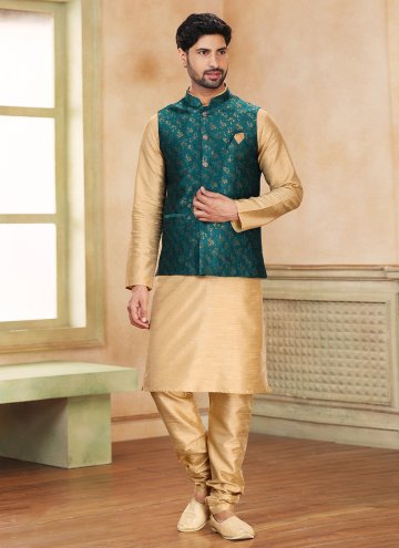 Beautiful Beige and Green Banarasi Fancy work Kurta Payjama With Jacket