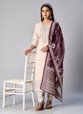 Beautiful Beige Cotton  Jacquard Work Designer Salwar Kameez - 3