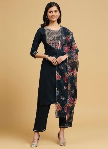 Beautiful Black Cotton  Embroidered Salwar Suit for Casual