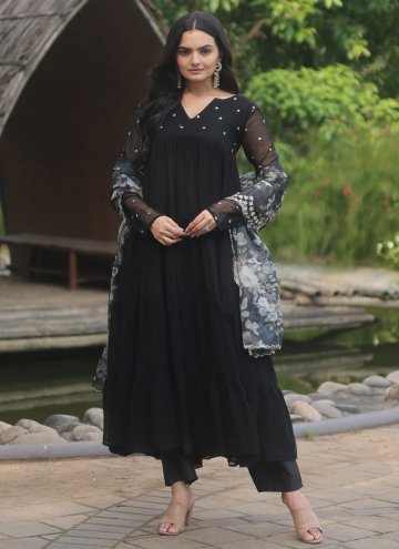 Beautiful Black Faux Georgette Booti Work Salwar Suit for Ceremonial