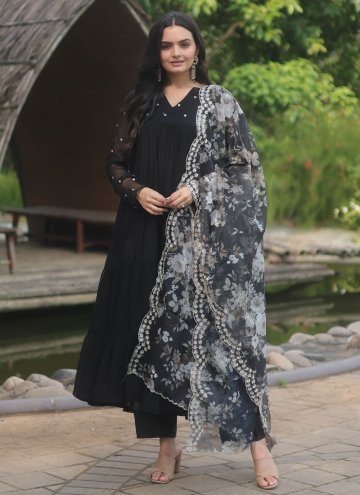 Beautiful Black Faux Georgette Booti Work Salwar Suit for Ceremonial