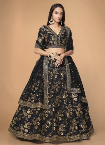 Beautiful Black Silk Embroidered Designer Lehenga 
