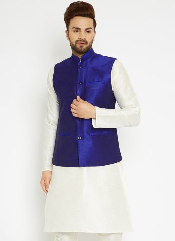 Beautiful Blue Art Dupion Silk Buttons Nehru Jackets