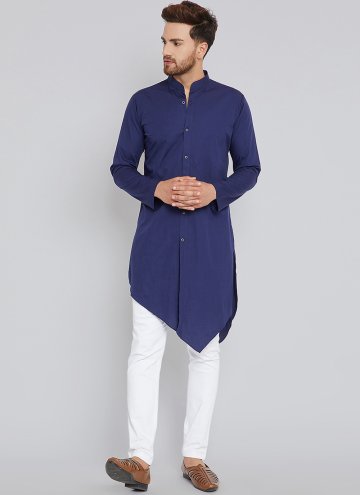 Beautiful Blue Blended Cotton Plain Work Indo West