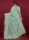 Beautiful Blue Cotton Silk Chikankari Work Trendy Saree - 2