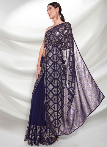 Beautiful Blue Georgette Embroidered Classic Desig