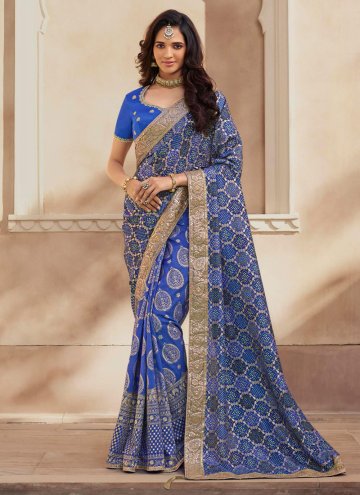 Beautiful Blue Jacquard Embroidered Traditional Sa