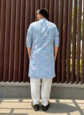Beautiful Blue Soft Cotton Embroidered Kurta Pyjama - 1