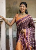 Beautiful Brown Cotton Silk Printed Classic Designer Saree for Casual - 2