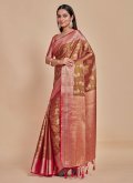 Beautiful Brown Kanjivaram Silk Woven Classic Designer Saree for Engagement - 1