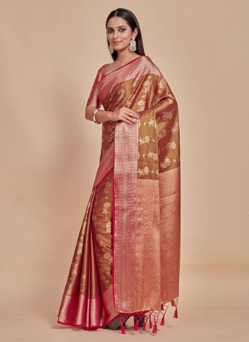 Beautiful Brown Kanjivaram Silk Woven Classic Designer Saree for Engagement
