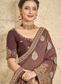 Beautiful Brown Khadi Embroidered Trendy Saree - 1