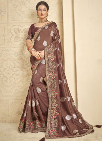 Beautiful Brown Khadi Embroidered Trendy Saree