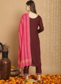 Beautiful Brown Rayon Embroidered Pant Style Suit - 2