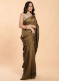 Beautiful Brown Silk Plain Work Classic Designer Saree - 2