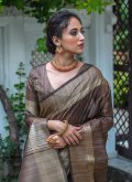 Beautiful Brown Tussar Silk Woven Contemporary Saree - 1