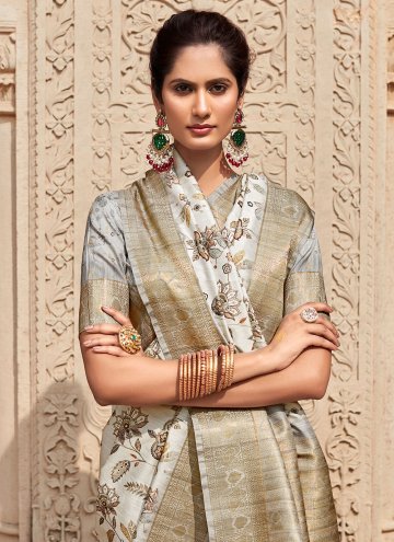 Beautiful Cream Handloom Silk Woven Designer Saree
