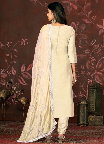 Beautiful Cream Organza Woven Salwar Suit for Ceremonial