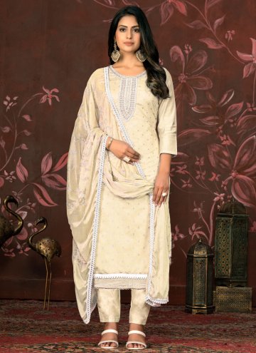 Beautiful Cream Organza Woven Salwar Suit for Ceremonial