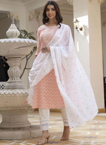 Beautiful Embroidered Cotton  Peach Salwar Suit