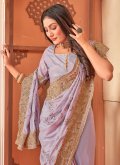 Beautiful Embroidered Crepe Silk Lavender Classic Designer Saree - 1